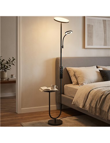 HOMCOM Uplighter Floor Lamp with Table and Reading Light, Dual Light Dimmable Standing Lamp with Remote & 4 Colour Temperatures