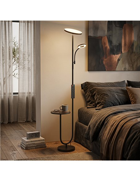 HOMCOM Uplighter Floor Lamp with Table and Reading Light, Dual Light Dimmable Standing Lamp with Remote & 4 Colour Temperatures - pic 209348 | FastDaddyshop