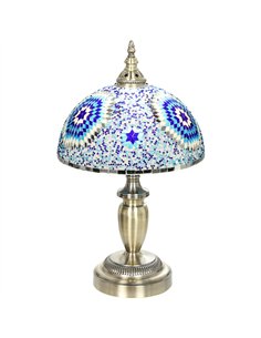 HOMCOM 30cm Tiffany Lamp, Stained Glass Bedside Table Lamp with Button Switch and Metal Base, Blue