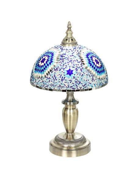 HOMCOM 30cm Tiffany Lamp, Stained Glass Bedside Table Lamp with Button Switch and Metal Base, Blue - pic 209349 | FastDaddyshop
