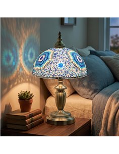 HOMCOM 30cm Tiffany Lamp, Stained Glass Bedside Table Lamp with Button Switch and Metal Base, Blue 2