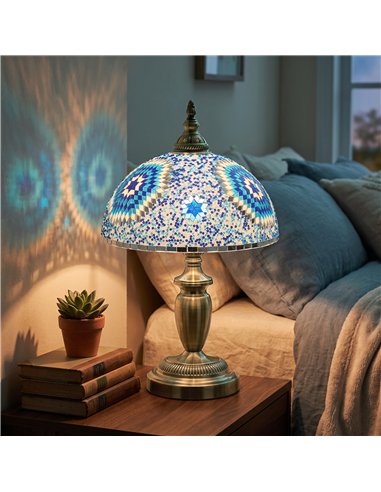 HOMCOM 30cm Tiffany Lamp, Stained Glass Bedside Table Lamp with Button Switch and Metal Base, Blue