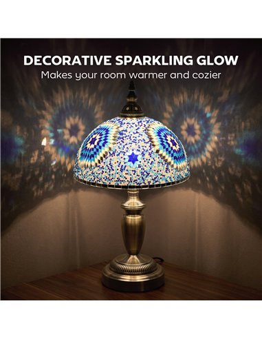 HOMCOM 30cm Tiffany Lamp, Stained Glass Bedside Table Lamp with Button Switch and Metal Base, Blue