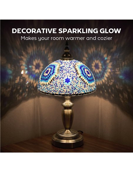 HOMCOM 30cm Tiffany Lamp, Stained Glass Bedside Table Lamp with Button Switch and Metal Base, Blue - pic 209352 | FastDaddyshop
