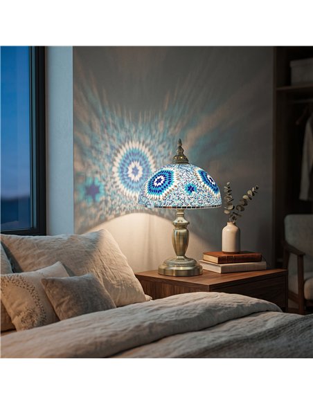 HOMCOM 30cm Tiffany Lamp, Stained Glass Bedside Table Lamp with Button Switch and Metal Base, Blue - pic 209357 | FastDaddyshop