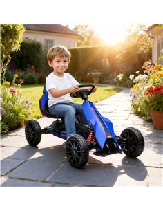 HOMCOM Kids Pedal Go Kart, with Adjustable Seat, EVA Wheels, Seat, Handbrake - Blue 2