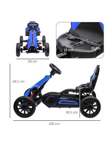 HOMCOM Kids Pedal Go Kart, with Adjustable Seat, EVA Wheels, Seat, Handbrake - Blue