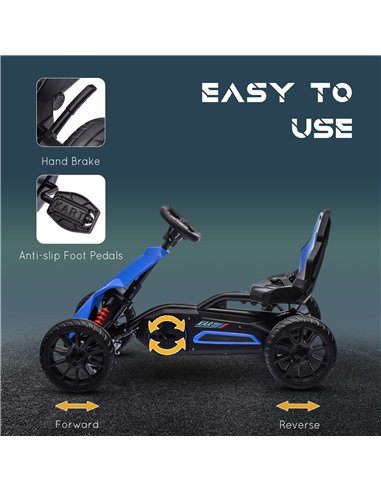 HOMCOM Kids Pedal Go Kart, with Adjustable Seat, EVA Wheels, Seat, Handbrake - Blue