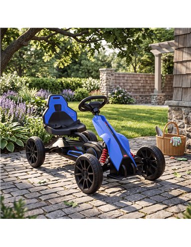 HOMCOM Kids Pedal Go Kart, with Adjustable Seat, EVA Wheels, Seat, Handbrake - Blue