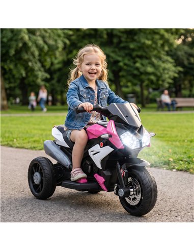 HOMCOM Kids Electric Motorcycle, 6V Ride on Motorcycle with 3 Wheels, LED Headlight, Music, Horn for Boys Girls 3-5 Y, Pink