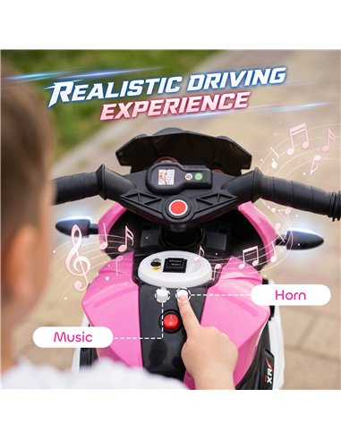 HOMCOM Kids Electric Motorcycle, 6V Ride on Motorcycle with 3 Wheels, LED Headlight, Music, Horn for Boys Girls 3-5 Y, Pink
