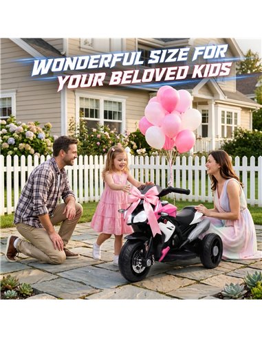 HOMCOM Kids Electric Motorcycle, 6V Ride on Motorcycle with 3 Wheels, LED Headlight, Music, Horn for Boys Girls 3-5 Y, Pink