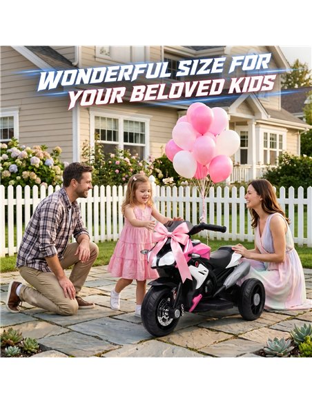 HOMCOM Kids Electric Motorcycle, 6V Ride on Motorcycle with 3 Wheels, LED Headlight, Music, Horn for Boys Girls 3-5 Y, Pink - pic 209373 | FastDaddyshop