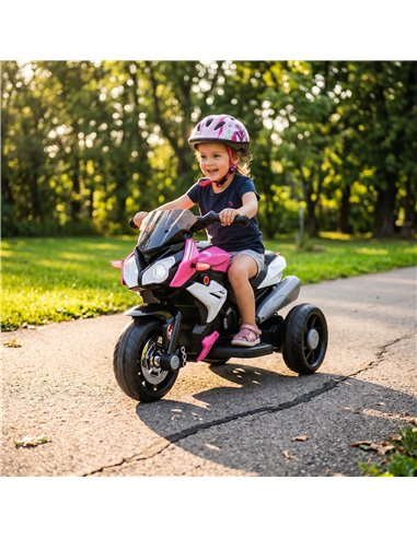 HOMCOM Kids Electric Motorcycle, 6V Ride on Motorcycle with 3 Wheels, LED Headlight, Music, Horn for Boys Girls 3-5 Y, Pink