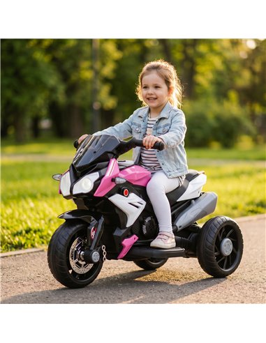 HOMCOM Kids Electric Motorcycle, 6V Ride on Motorcycle with 3 Wheels, LED Headlight, Music, Horn for Boys Girls 3-5 Y, Pink