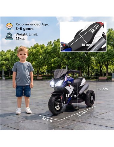 HOMCOM Kids Electric Motorcycle, 6V Ride on Motorcycle with 3 Wheels, LED Headlight, Music, Horn for Boys Girls 3-5 Y, Blue