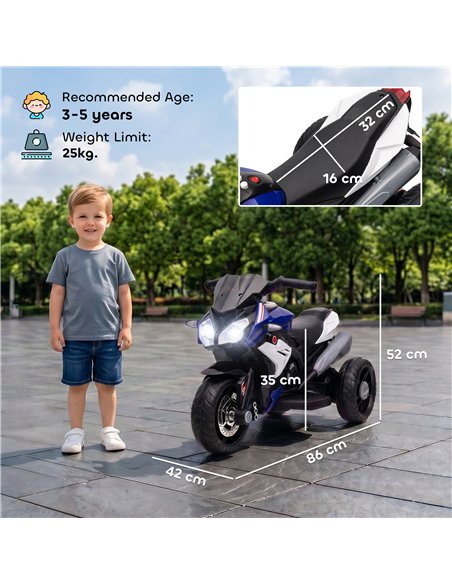 HOMCOM Kids Electric Motorcycle, 6V Ride on Motorcycle with 3 Wheels, LED Headlight, Music, Horn for Boys Girls 3-5 Y, Blue - pic 209378 | FastDaddyshop