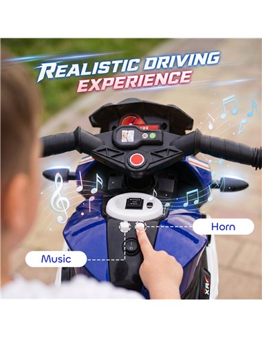 HOMCOM Kids Electric Motorcycle, 6V Ride on Motorcycle with 3 Wheels, LED Headlight, Music, Horn for Boys Girls 3-5 Y, Blue