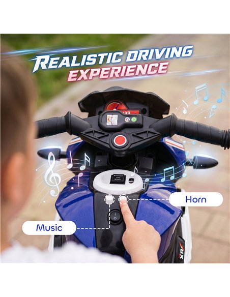 HOMCOM Kids Electric Motorcycle, 6V Ride on Motorcycle with 3 Wheels, LED Headlight, Music, Horn for Boys Girls 3-5 Y, Blue - pic 209379 | FastDaddyshop
