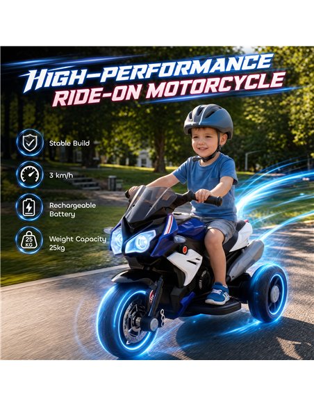 HOMCOM Kids Electric Motorcycle, 6V Ride on Motorcycle with 3 Wheels, LED Headlight, Music, Horn for Boys Girls 3-5 Y, Blue - pic 209380 | FastDaddyshop