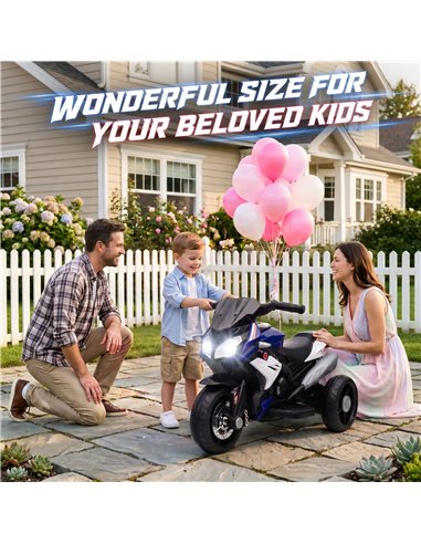 HOMCOM Kids Electric Motorcycle, 6V Ride on Motorcycle with 3 Wheels, LED Headlight, Music, Horn for Boys Girls 3-5 Y, Blue