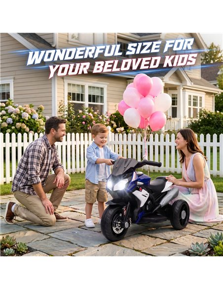 HOMCOM Kids Electric Motorcycle, 6V Ride on Motorcycle with 3 Wheels, LED Headlight, Music, Horn for Boys Girls 3-5 Y, Blue - pic 209382 | FastDaddyshop