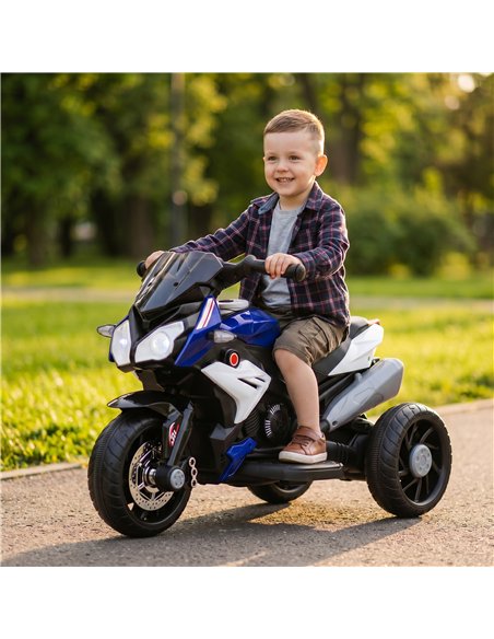 HOMCOM Kids Electric Motorcycle, 6V Ride on Motorcycle with 3 Wheels, LED Headlight, Music, Horn for Boys Girls 3-5 Y, Blue - pic 209384 | FastDaddyshop