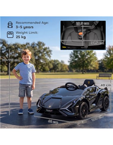 HOMCOM Lamborghini Sian Licensed Electric Car for Kids, 12V Kids Electric Ride on Car with Dual Motors, Remote Control, Black