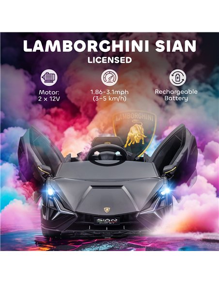 HOMCOM Lamborghini Sian Licensed Electric Car for Kids, 12V Kids Electric Ride on Car with Dual Motors, Remote Control, Black - pic 209388 | FastDaddyshop