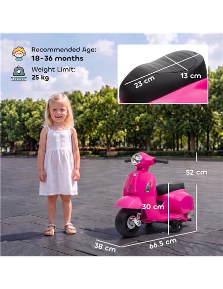 HOMCOM Vespa Licensed 6V Kids Electric Motorbike Ride On Motorcycle  Battery Powered for 18-36 Months with Horn, Pink - pic 209396 | FastDaddyshop