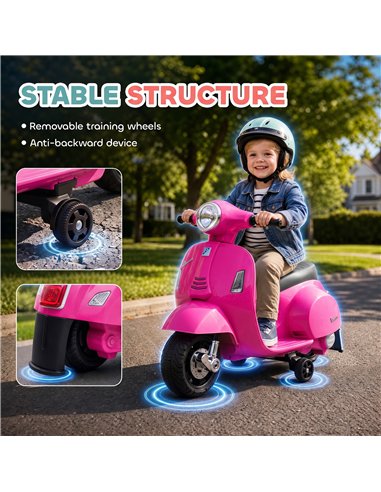 HOMCOM Vespa Licensed 6V Kids Electric Motorbike Ride On Motorcycle  Battery Powered for 18-36 Months with Horn, Pink