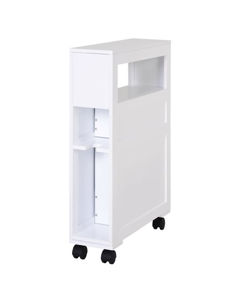 HOMCOM MDF Narrow Rolling Bathroom Side Cabinet, White - pic 20940 | FastDaddyshop