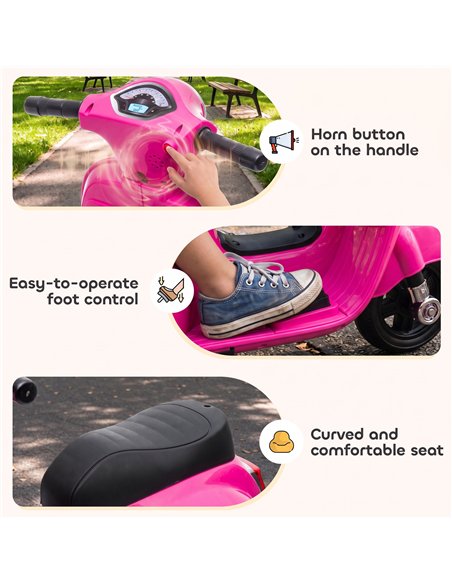 HOMCOM Vespa Licensed 6V Kids Electric Motorbike Ride On Motorcycle  Battery Powered for 18-36 Months with Horn, Pink - pic 209400 | FastDaddyshop