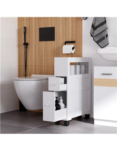 HOMCOM MDF Narrow Rolling Bathroom Side Cabinet, White