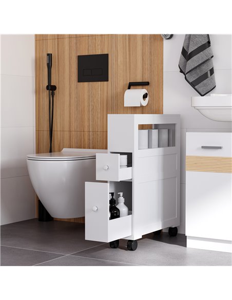 HOMCOM MDF Narrow Rolling Bathroom Side Cabinet, White - pic 20941 | FastDaddyshop