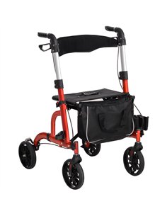 HOMCOM Lightweight Walking Frame, Folding Rollator Walker with Seat and Backrest, Red