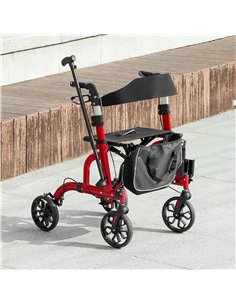HOMCOM Lightweight Walking Frame, Folding Rollator Walker with Seat and Backrest, Red 2
