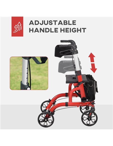 HOMCOM Lightweight Walking Frame, Folding Rollator Walker with Seat and Backrest, Red - pic 209415 | FastDaddyshop