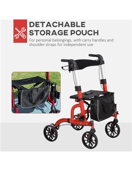 HOMCOM Lightweight Walking Frame, Folding Rollator Walker with Seat and Backrest, Red - pic 209417 | FastDaddyshop