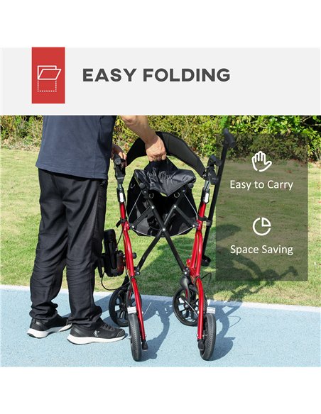 HOMCOM Lightweight Walking Frame, Folding Rollator Walker with Seat and Backrest, Red - pic 209418 | FastDaddyshop