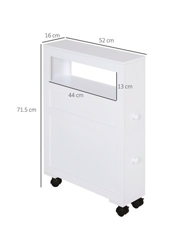 HOMCOM MDF Narrow Rolling Bathroom Side Cabinet, White