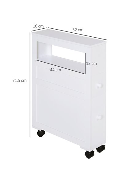 HOMCOM MDF Narrow Rolling Bathroom Side Cabinet, White - pic 20942 | FastDaddyshop