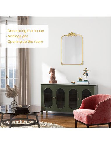 HOMCOM Wall Mirror, Decorative Baroque Mirror with Metal Frame, for Bedroom and Living Room, 60 x 87 cm, Gold Tone
