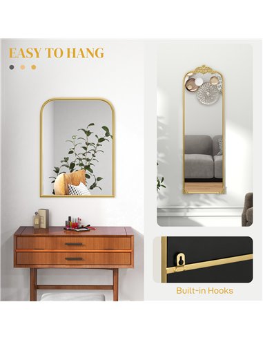HOMCOM Wall Mirror, Decorative Baroque Mirror with Metal Frame, for Bedroom and Living Room, 60 x 87 cm, Gold Tone