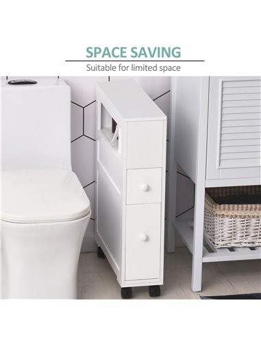 HOMCOM MDF Narrow Rolling Bathroom Side Cabinet, White