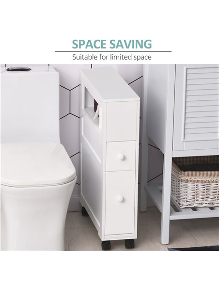 HOMCOM MDF Narrow Rolling Bathroom Side Cabinet, White - pic 20943 | FastDaddyshop