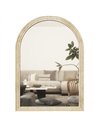 HOMCOM Arched Wall Mirror with Grooved Edge & Hooks, Wall-Mounted Mirror, Modern Tempered Glass & Polystyrene Beige
