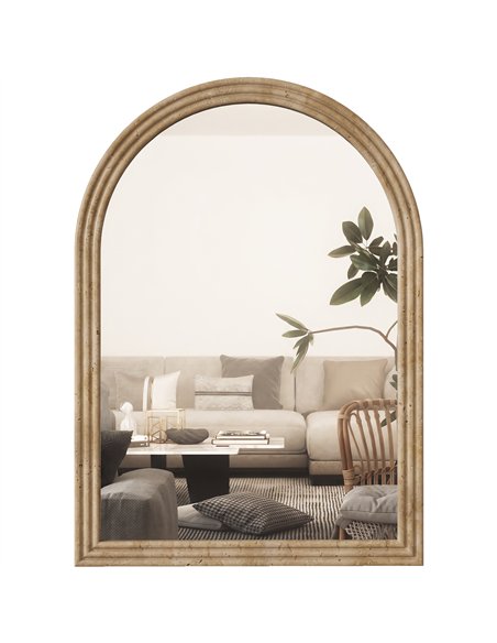 HOMCOM Modern Wall-Mounted Mirror, Arched Wall Mirror with Grooved Edge for Living Room, Entryway, Hallway, Brown - pic 209439 | FastDaddyshop
