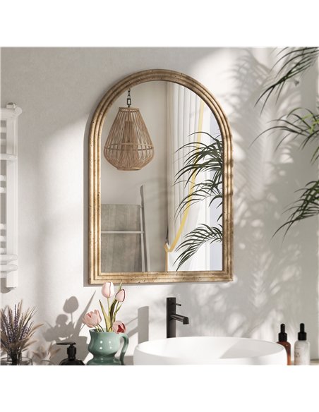 HOMCOM Modern Wall-Mounted Mirror, Arched Wall Mirror with Grooved Edge for Living Room, Entryway, Hallway, Brown - pic 209440 | FastDaddyshop