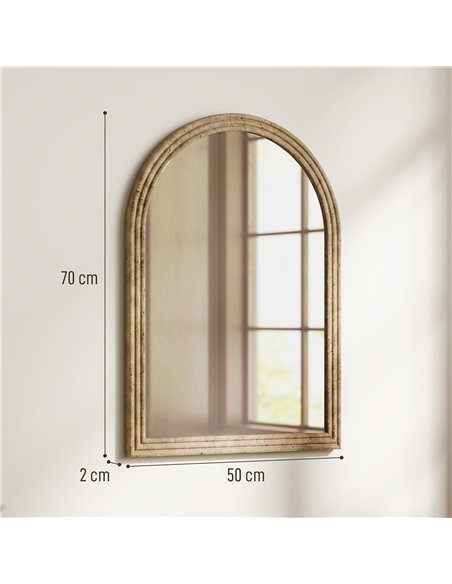 HOMCOM Modern Wall-Mounted Mirror, Arched Wall Mirror with Grooved Edge for Living Room, Entryway, Hallway, Brown - pic 209441 | FastDaddyshop